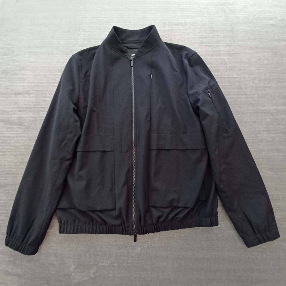 Express Tech Bomber Jacket Mens M Black Full Zip Wool Blend Modern Blade Collar